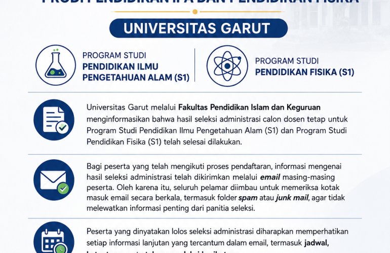 Pengumuman Hasil Seleksi Administrasi Calon Dosen Tetap Prodi Pendidikan IPA dan Pendidikan Fisika